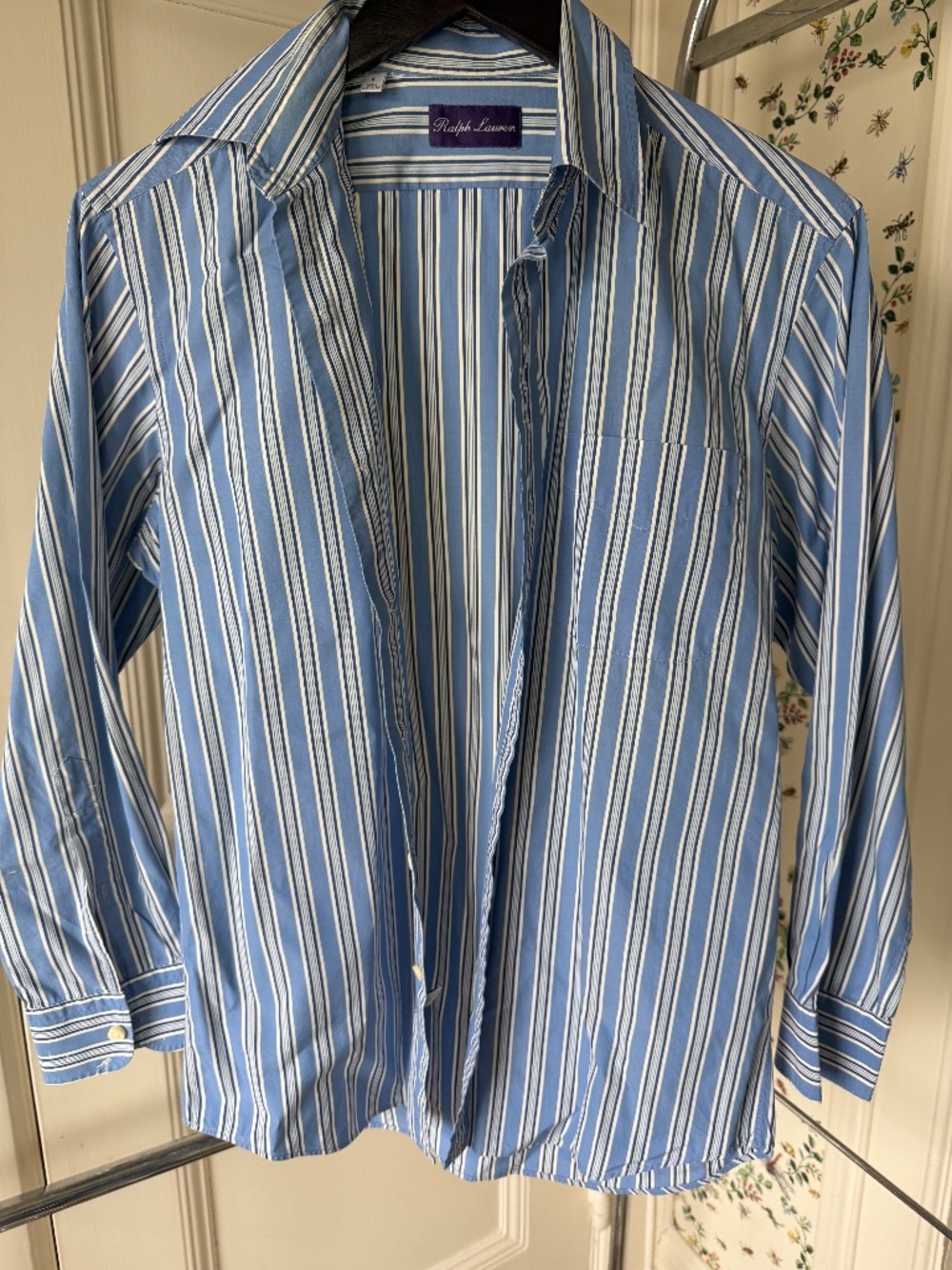 Ralph Lauren Purple Label Made in Italy Blue Striped Cotton Button-Down Shirt Si